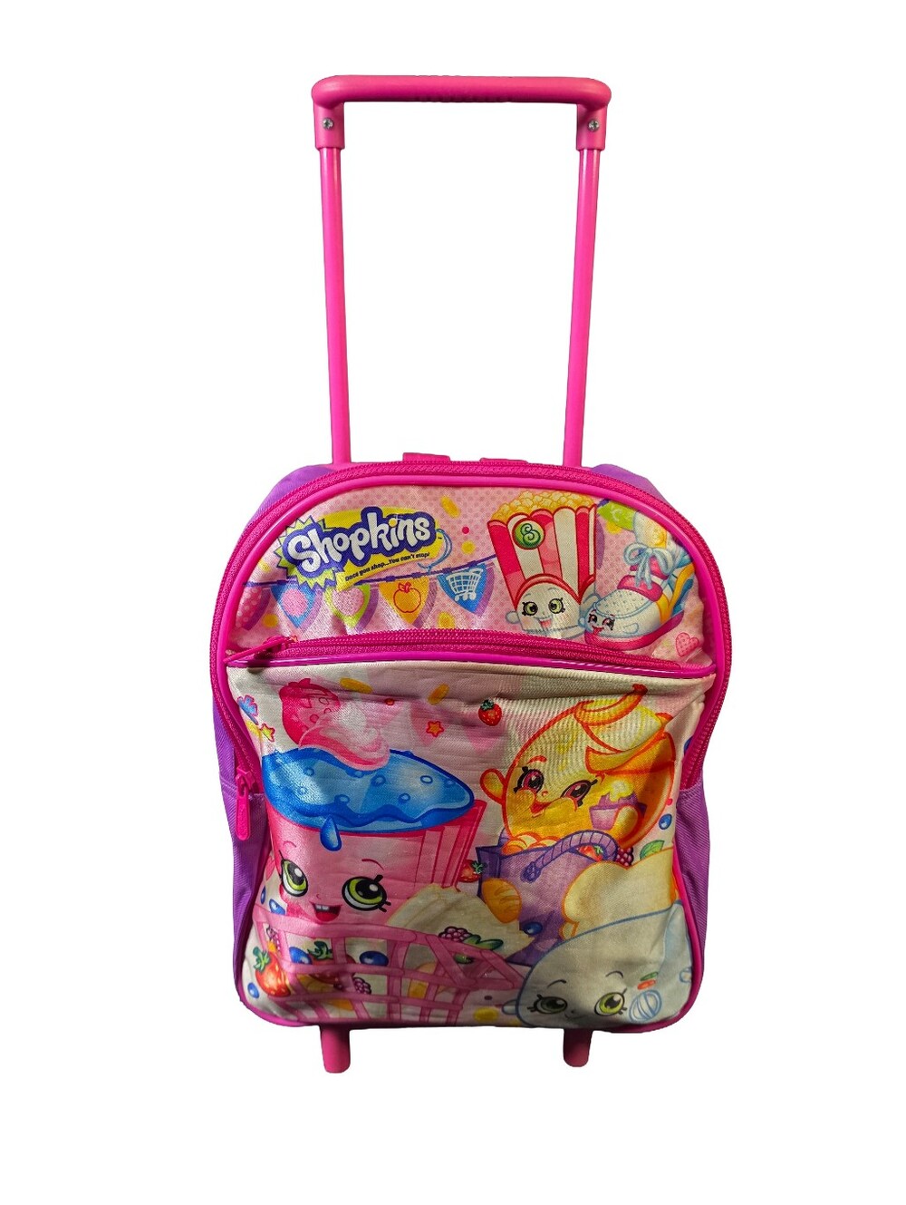 Shopkins Kids Rolling Backpack Pink Wheeled School Travel Bag Luggage 13"